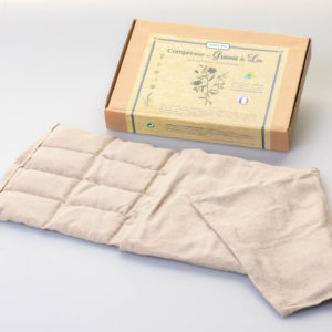 compresse en tissu lin naturel avec sa housse et le carton de présentation